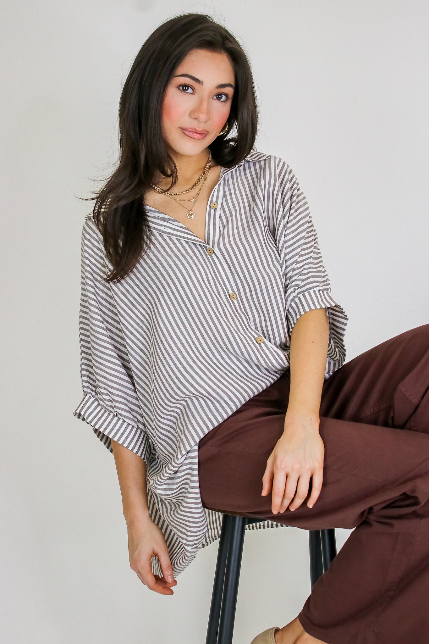 JoJo Striped Button Down Oversized Top