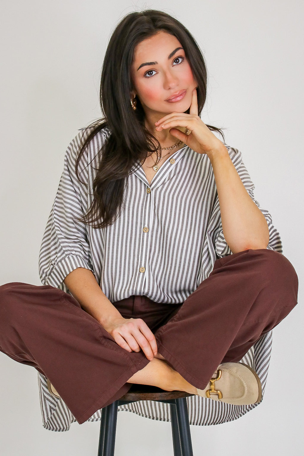 JoJo Striped Button Down Oversized Top