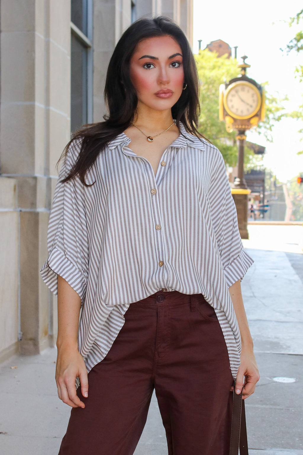 JoJo Striped Button Down Oversized Top