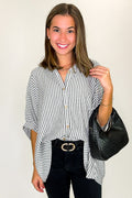 Black / SM JoJo Striped Button Down Oversized Top - BACK IN STOCK - Madison and Mallory