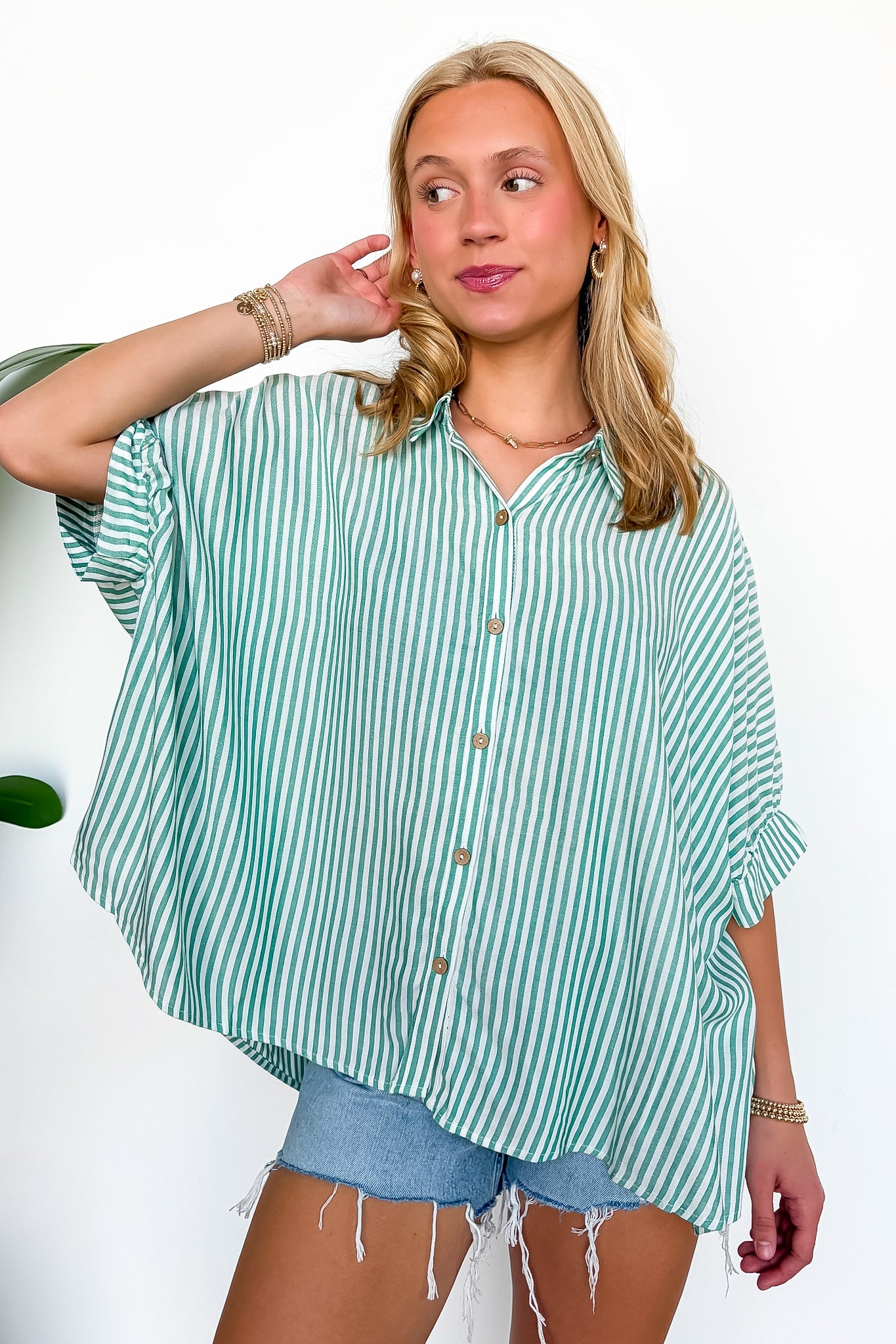 JoJo Striped Button Down Oversized Top - BACK IN STOCK