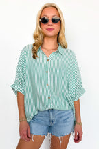 JoJo Striped Button Down Oversized Top - BACK IN STOCK