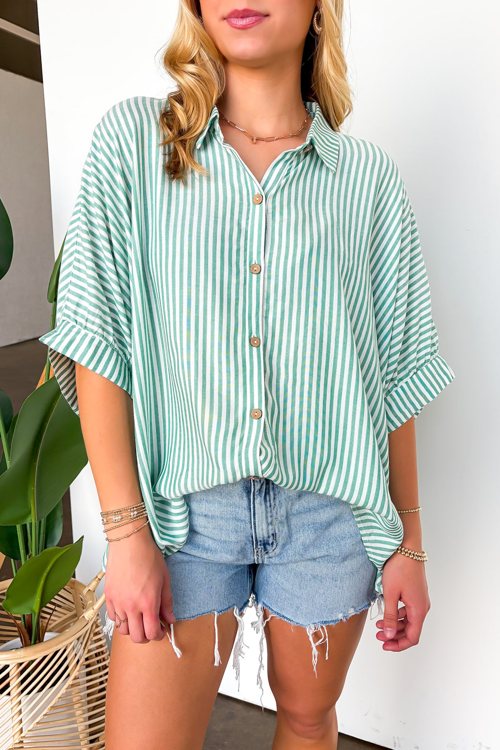 JoJo Striped Button Down Oversized Top - BACK IN STOCK