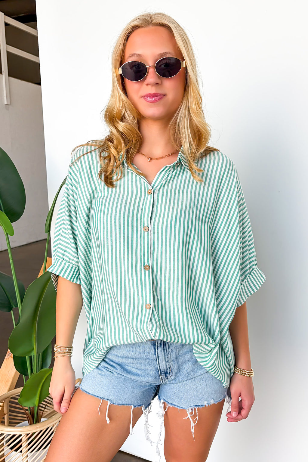 JoJo Striped Button Down Oversized Top - BACK IN STOCK
