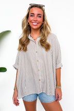 JoJo Striped Button Down Oversized Top - BACK IN STOCK
