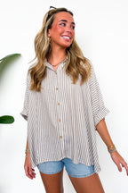 JoJo Striped Button Down Oversized Top - BACK IN STOCK - Madison and Mallory