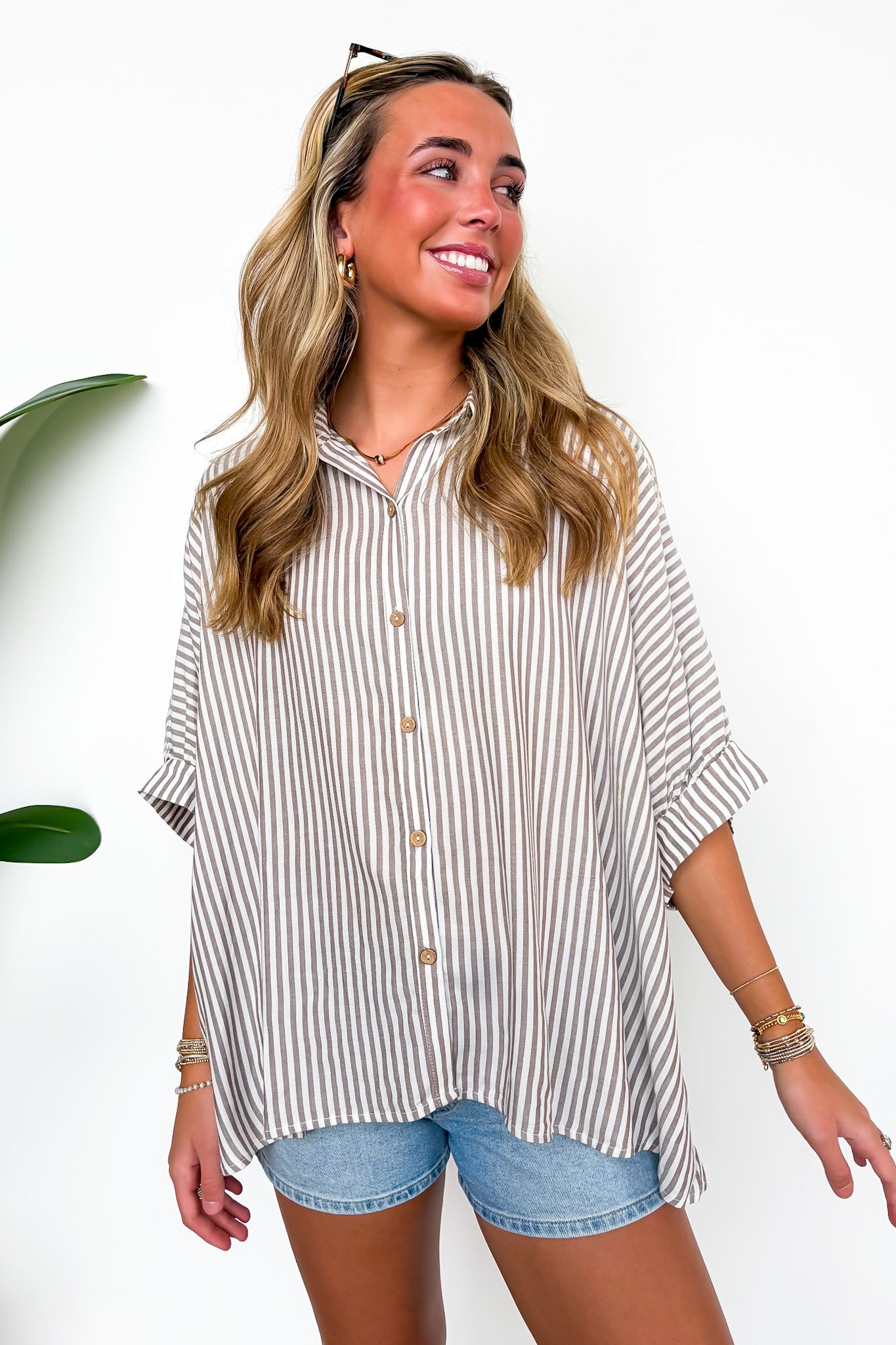 JoJo Striped Button Down Oversized Top - BACK IN STOCK - Madison and Mallory