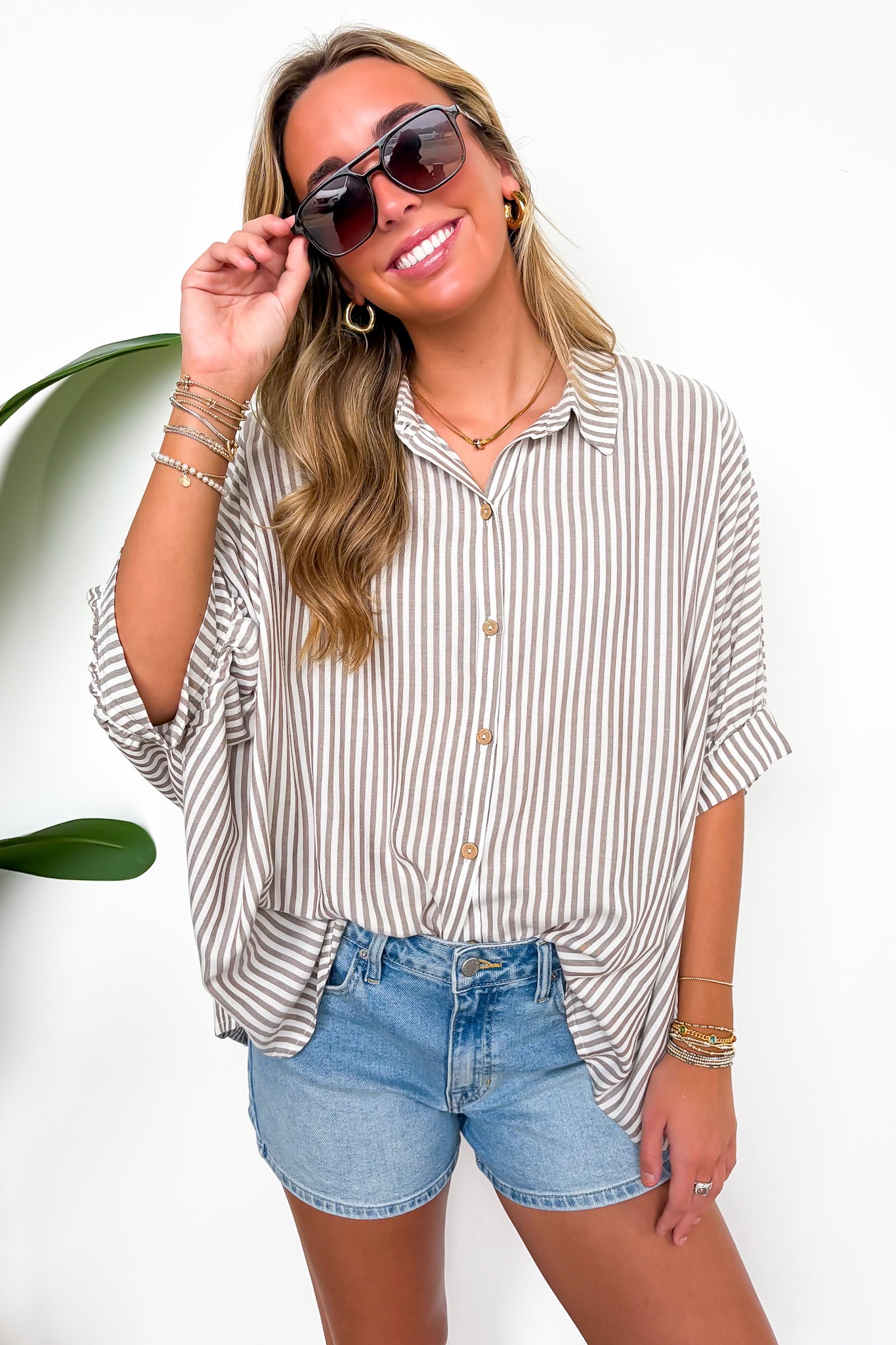 JoJo Striped Button Down Oversized Top - BACK IN STOCK - Madison and Mallory