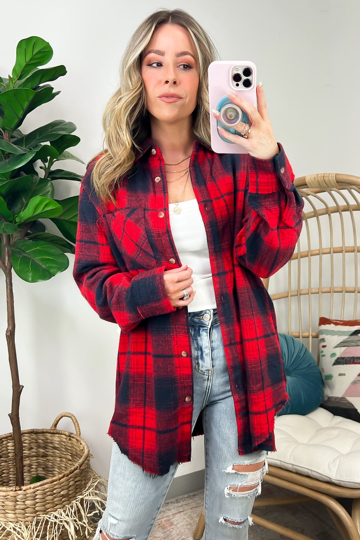 plaid button down shacket