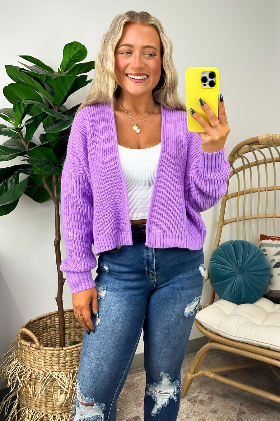 Bright Lavender / S Jordie Drop Shoulder Knit Cardigan - Madison and Mallory