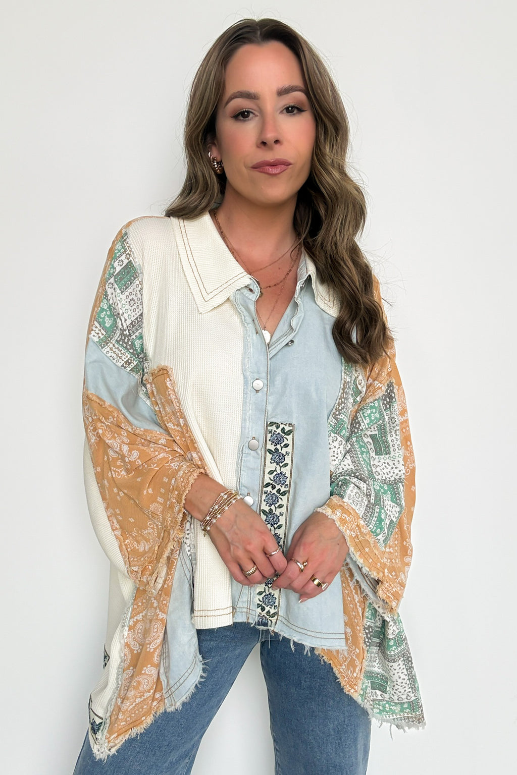 Joslyn Patchwork Contrast Denim Shirt - BACK IN STOCK - Madison and Mallory