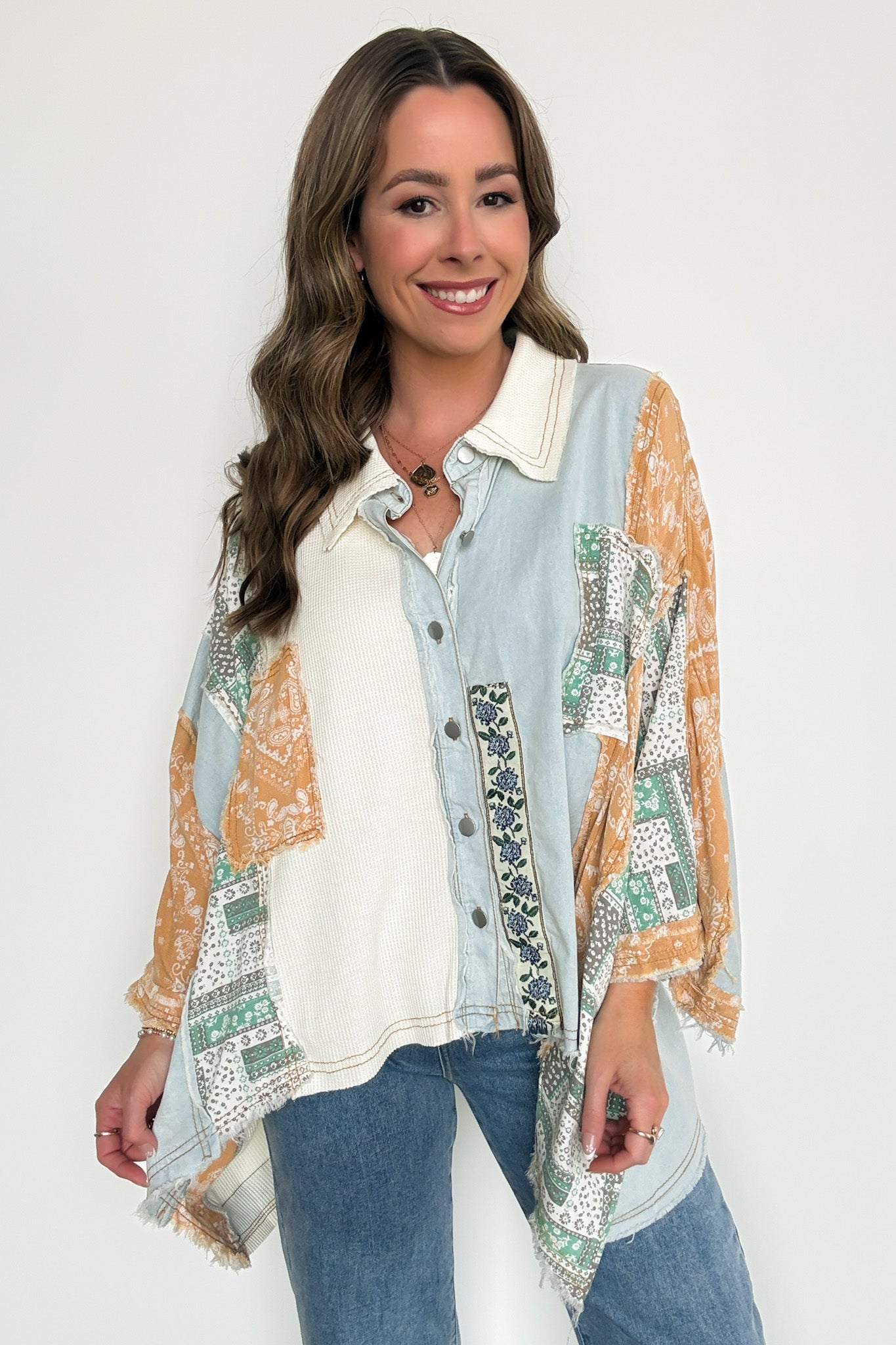 Joslyn Patchwork Contrast Denim Shirt - BACK IN STOCK - Madison and Mallory
