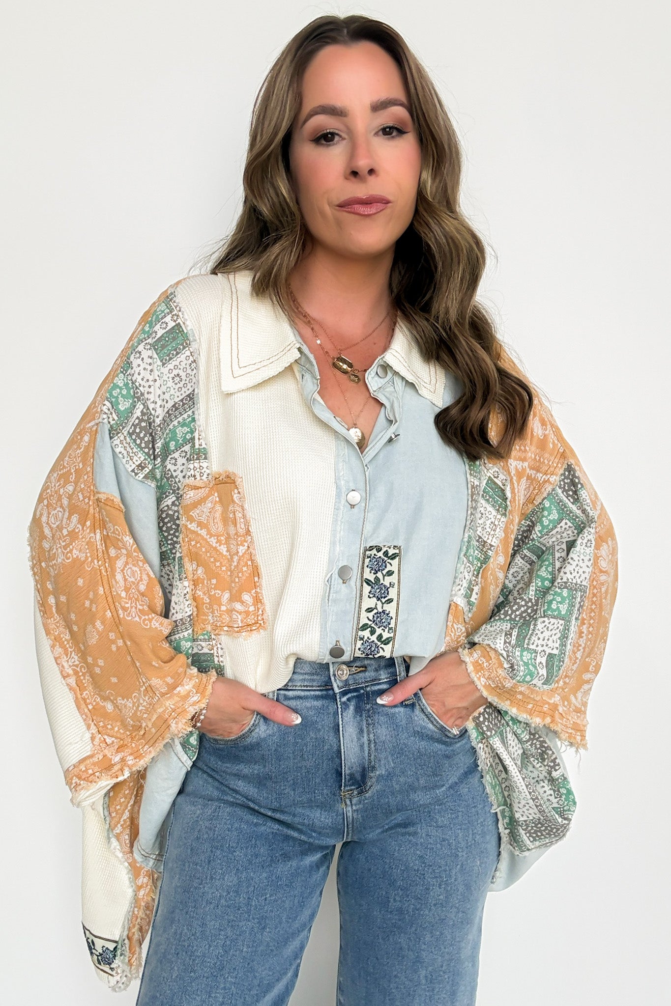 Joslyn Patchwork Contrast Denim Shirt - BACK IN STOCK - Madison and Mallory