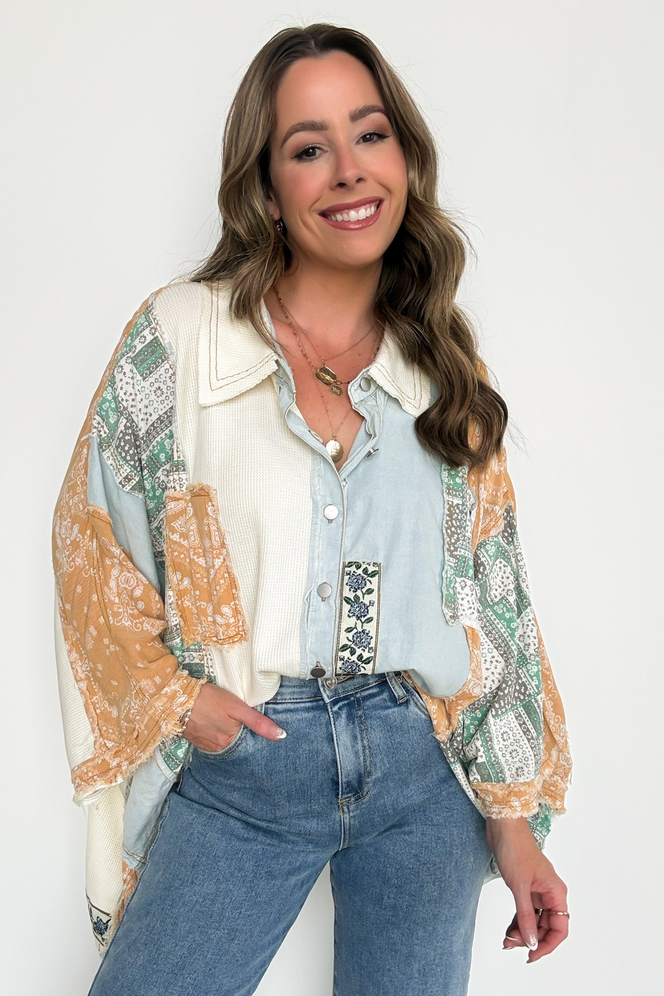 Joslyn Patchwork Contrast Denim Shirt - BACK IN STOCK - Madison and Mallory