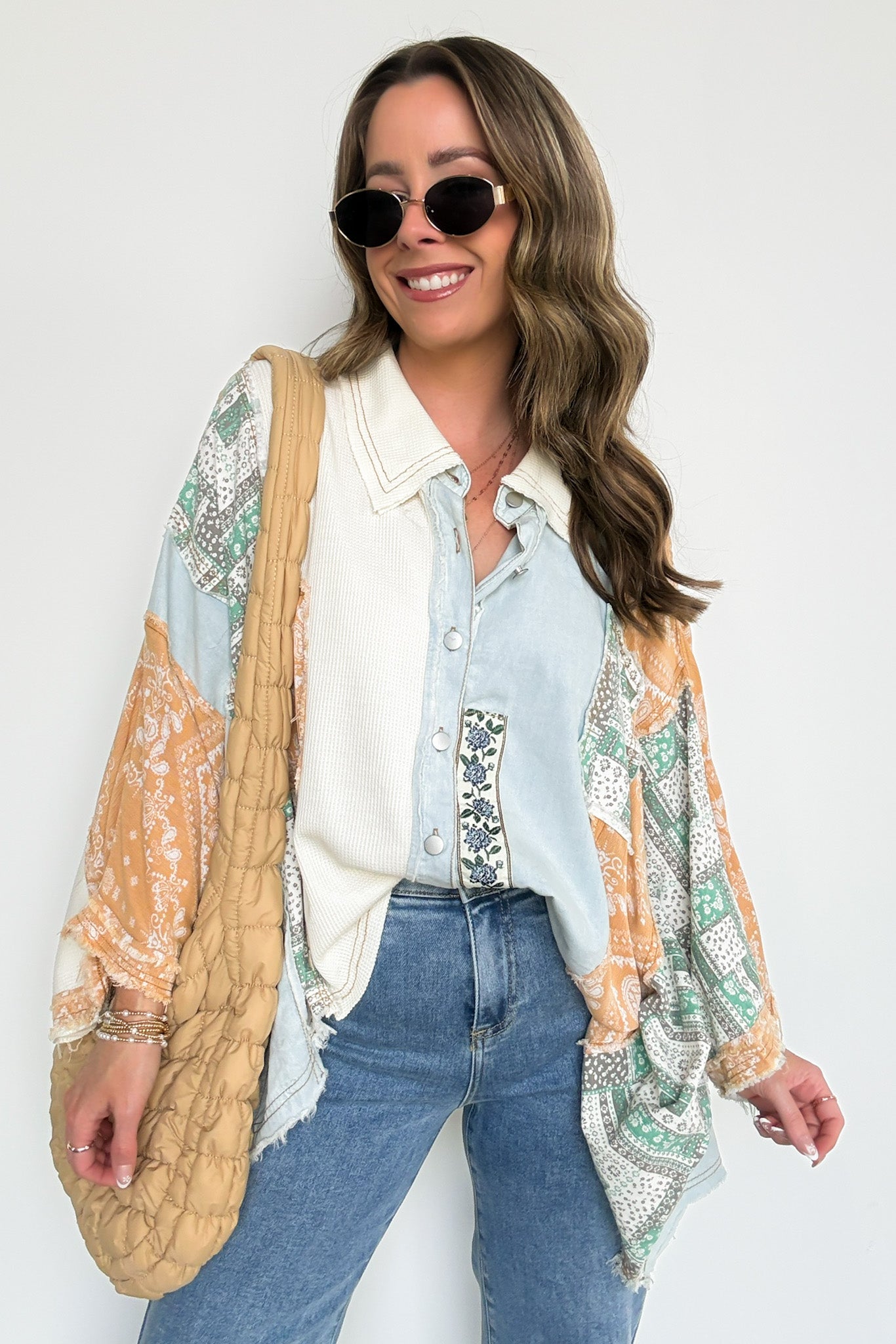 Joslyn Patchwork Contrast Denim Shirt - BACK IN STOCK - Madison and Mallory