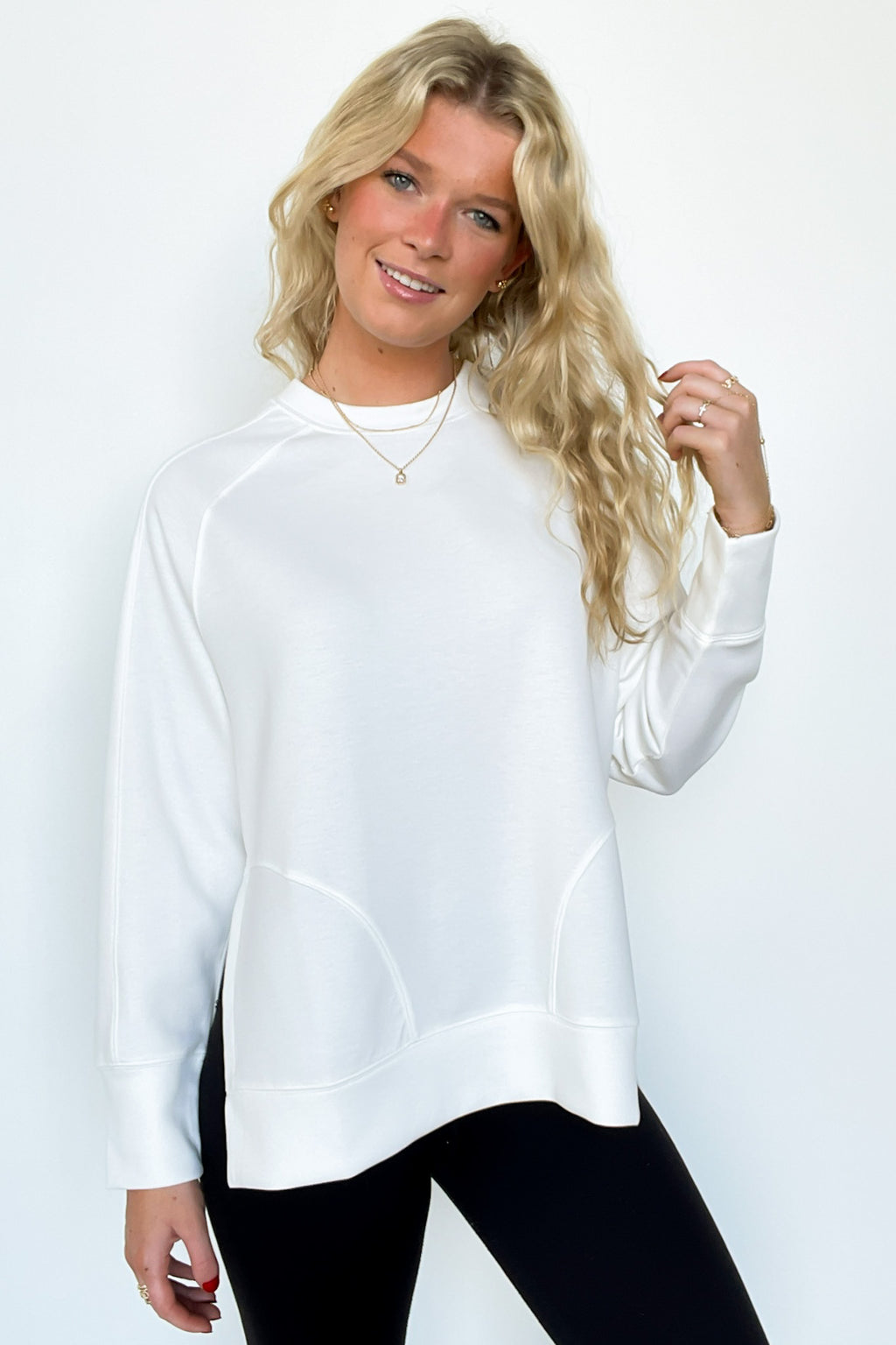 Ivory / S Julien Knit Side Slit Pullover - FINAL SALE - Madison and Mallory