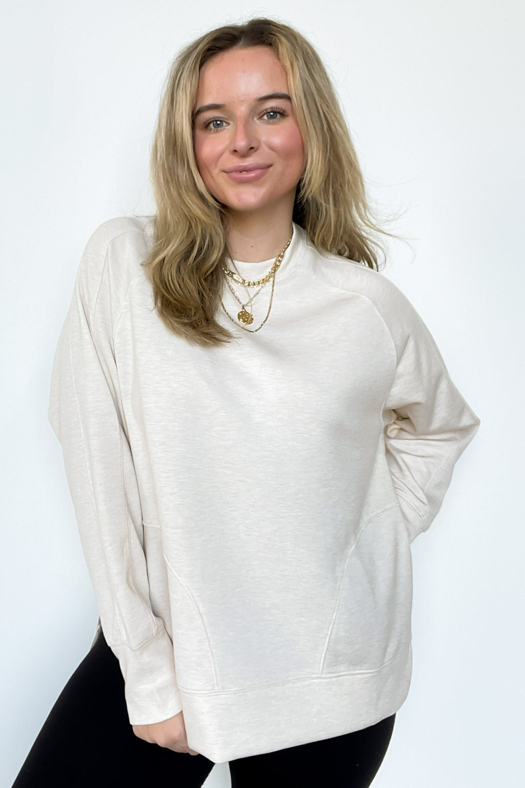 Heather Beige / S Julien Knit Side Slit Pullover - FINAL SALE - Madison and Mallory