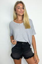 Gray / SM Julietta V-Neck Cropped Short Sleeve Top - Madison and Mallory