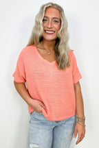 Coral / SM Julietta V-Neck Cropped Short Sleeve Top - Madison and Mallory