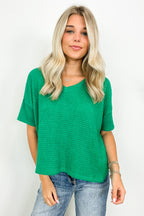 Kelly Green / SM Julietta V-Neck Cropped Short Sleeve Top - Madison and Mallory