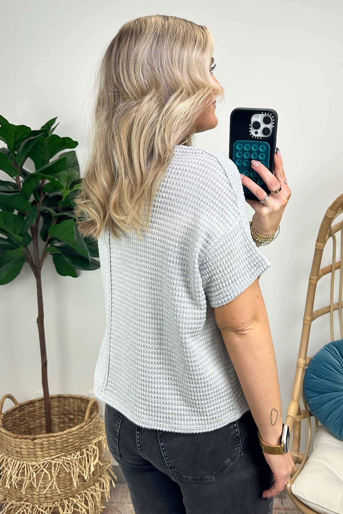  Julietta V-Neck Jacquard Short Sleeve Top - BACK IN STOCK - Madison and Mallory