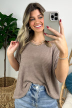 Light Mocha / SM Julietta V-Neck Cropped Short Sleeve Top - Madison and Mallory