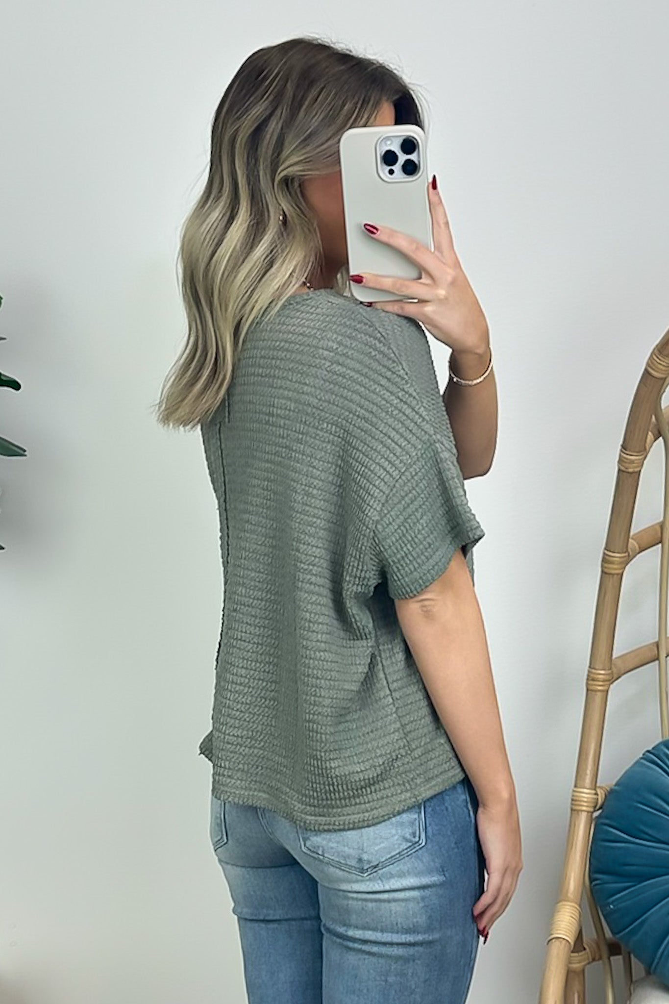  Julietta V-Neck Jacquard Short Sleeve Top - BACK IN STOCK - Madison and Mallory