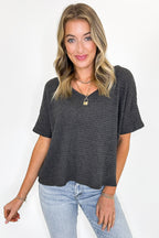 Charcoal / SM Julietta V-Neck Cropped Short Sleeve Top - Madison and Mallory