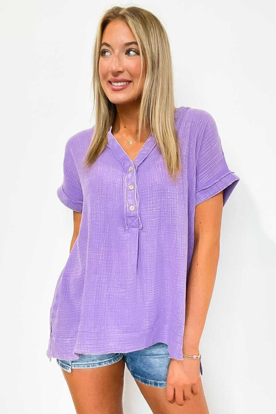Juliette Washed Double Gauze Button Top - Madison and Mallory