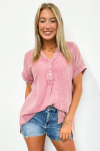 Light Rose / SM Juliette Washed Double Gauze Button Top - Madison and Mallory