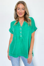 Kelly Green / SM Juliette Washed Double Gauze Button Top - Madison and Mallory