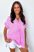 Mauve / SM Juliette Washed Double Gauze Button Top - BACK IN STOCK - Madison and Mallory