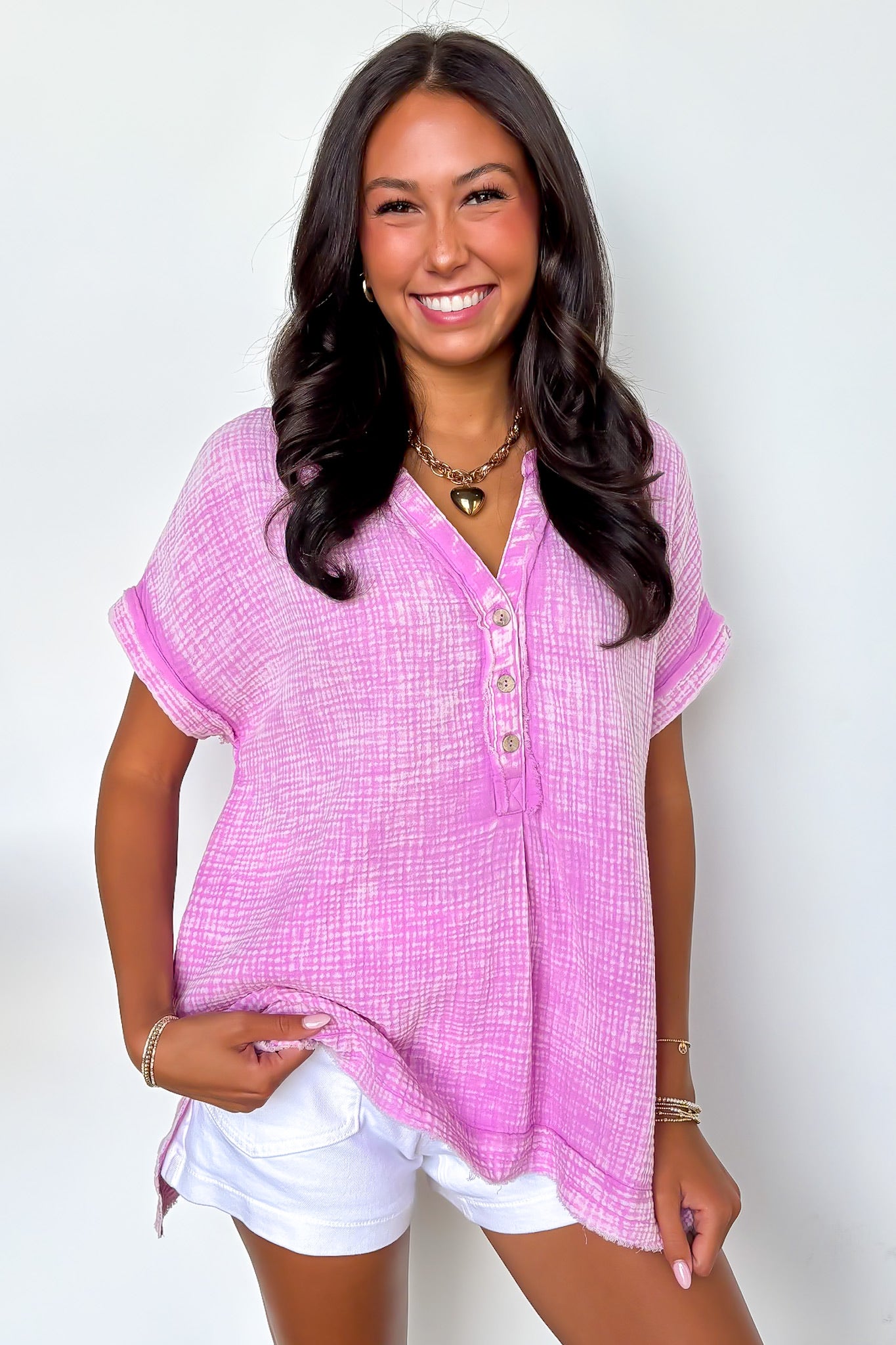 Mauve / SM Juliette Washed Double Gauze Button Top - BACK IN STOCK - Madison and Mallory