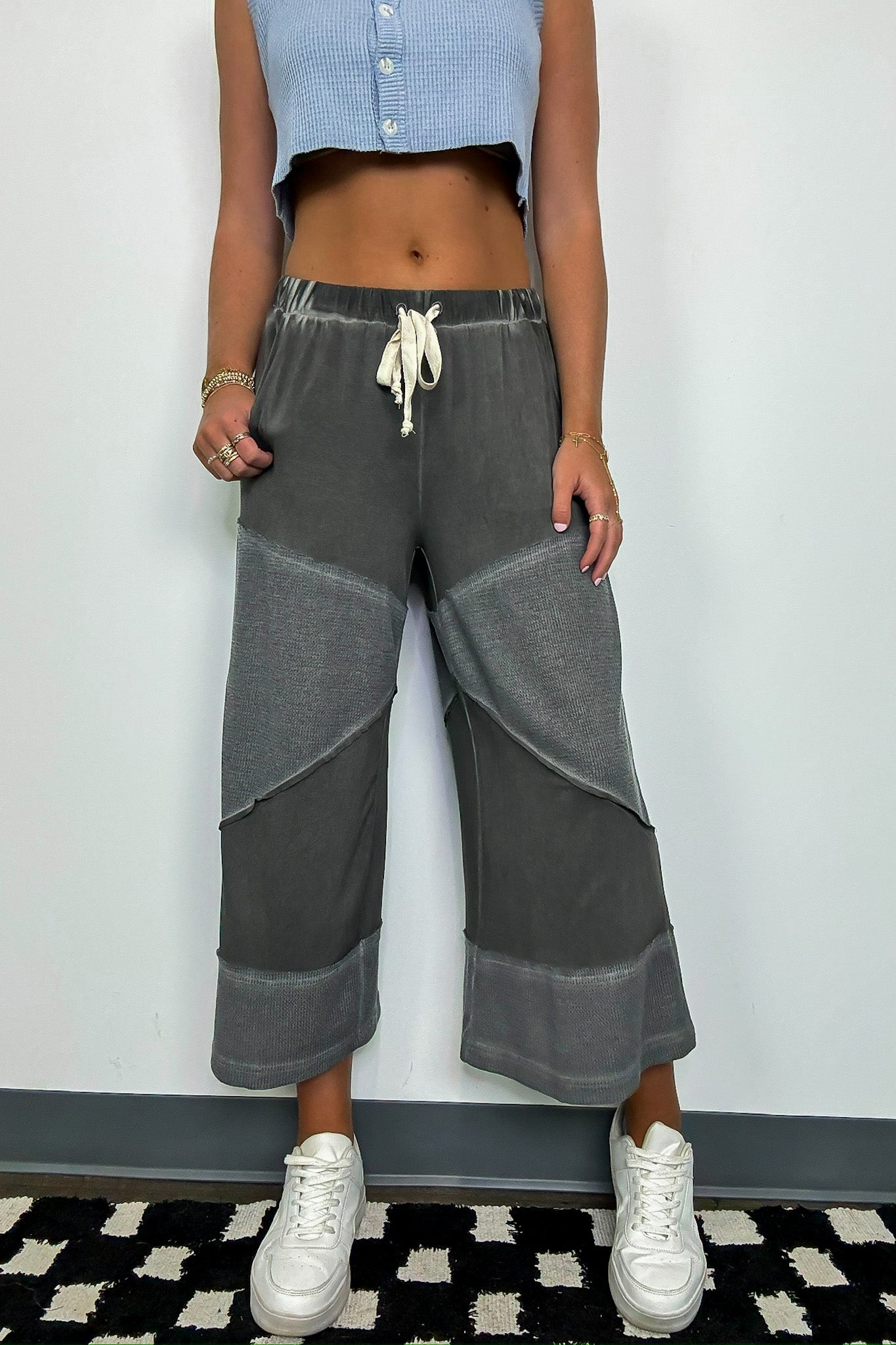 Black / SM Juniper Contrast Knit Flowy Pants - FINAL SALE - Madison and Mallory