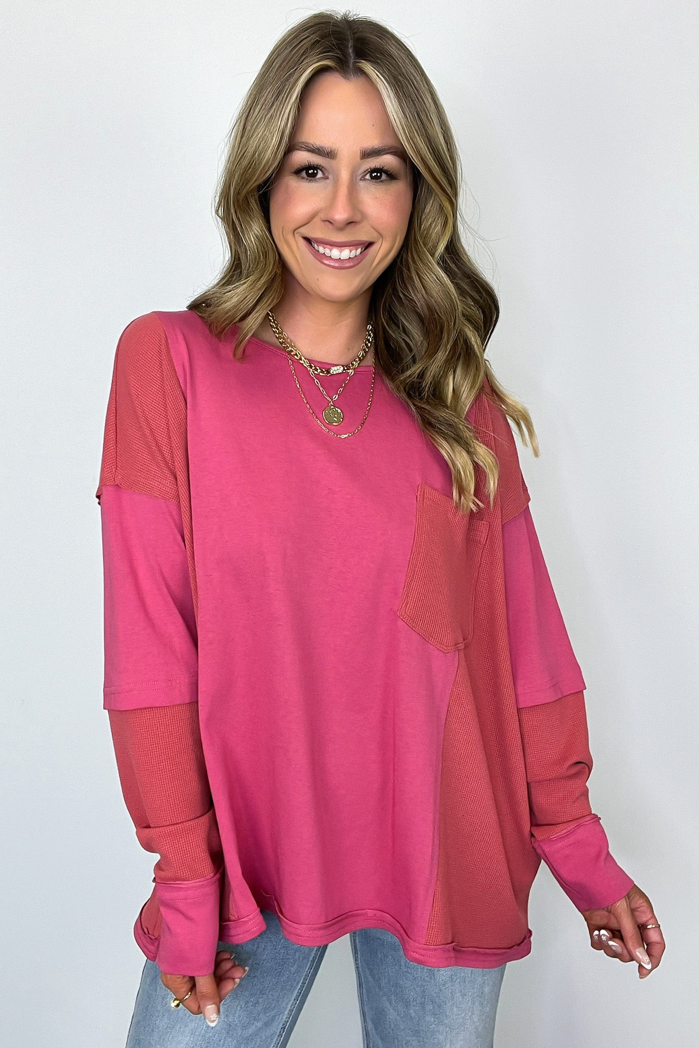  Kaida Relaxed Color Block Pocket Top - Madison and Mallory