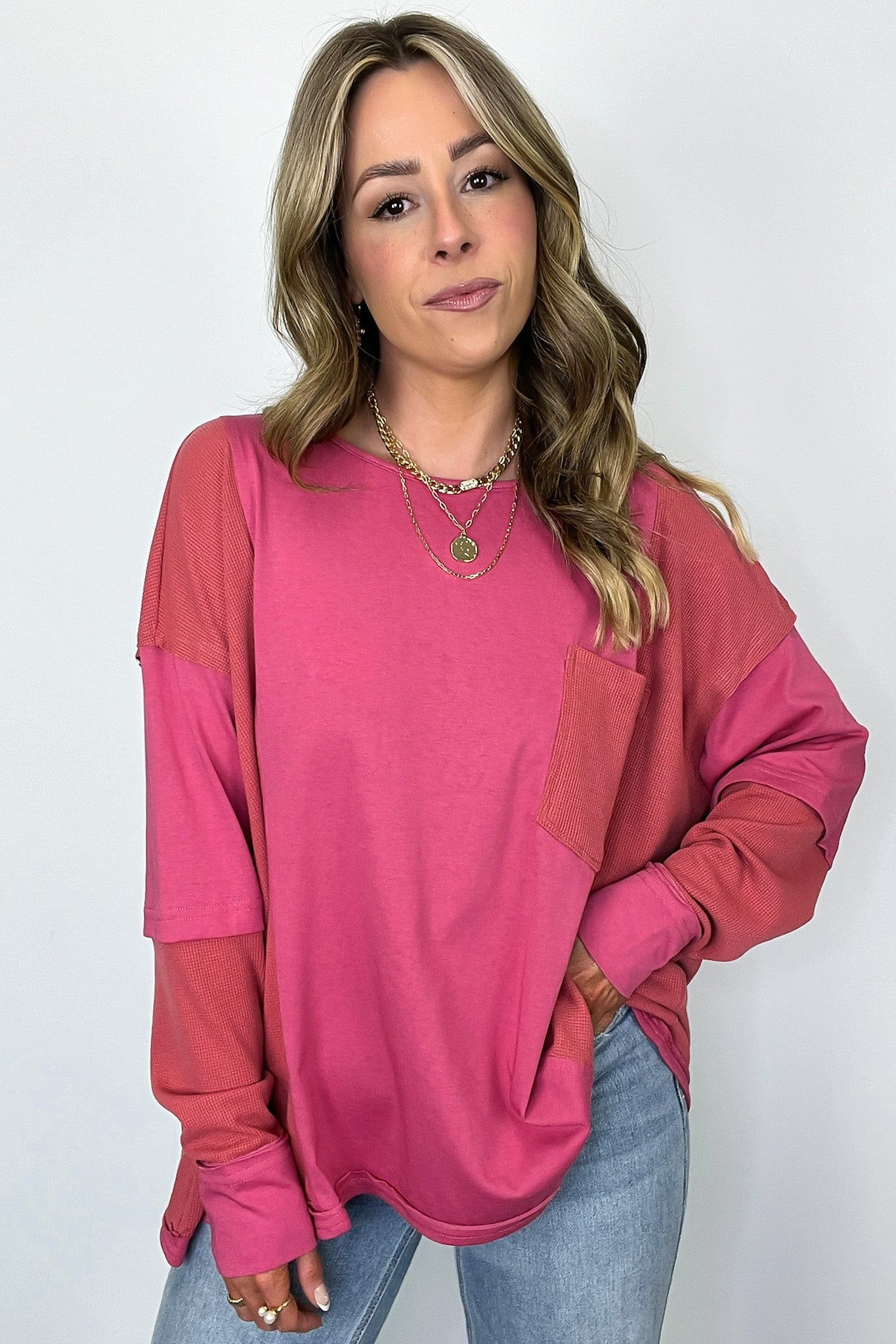  Kaida Relaxed Color Block Pocket Top - Madison and Mallory