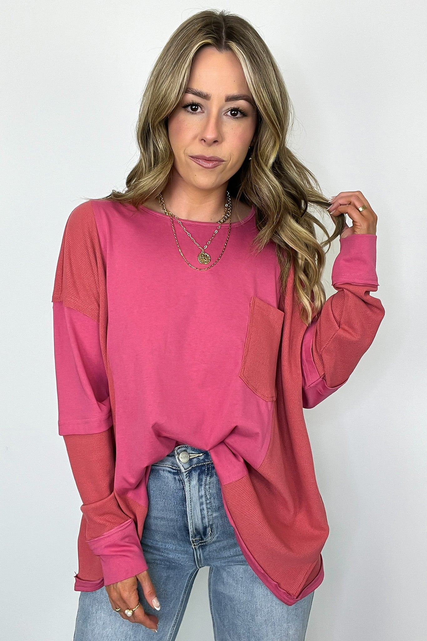  Kaida Relaxed Color Block Pocket Top - Madison and Mallory