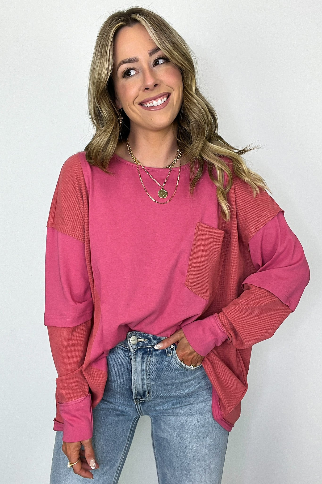  Kaida Relaxed Color Block Pocket Top - Madison and Mallory