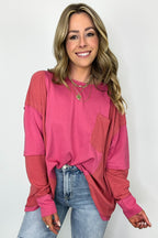 Mauve / S Kaida Relaxed Color Block Pocket Top - FINAL SALE - Madison and Mallory