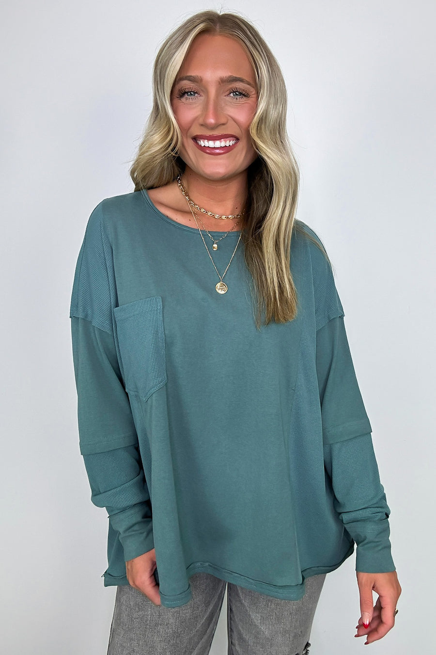  Kaida Relaxed Color Block Pocket Top - Madison and Mallory