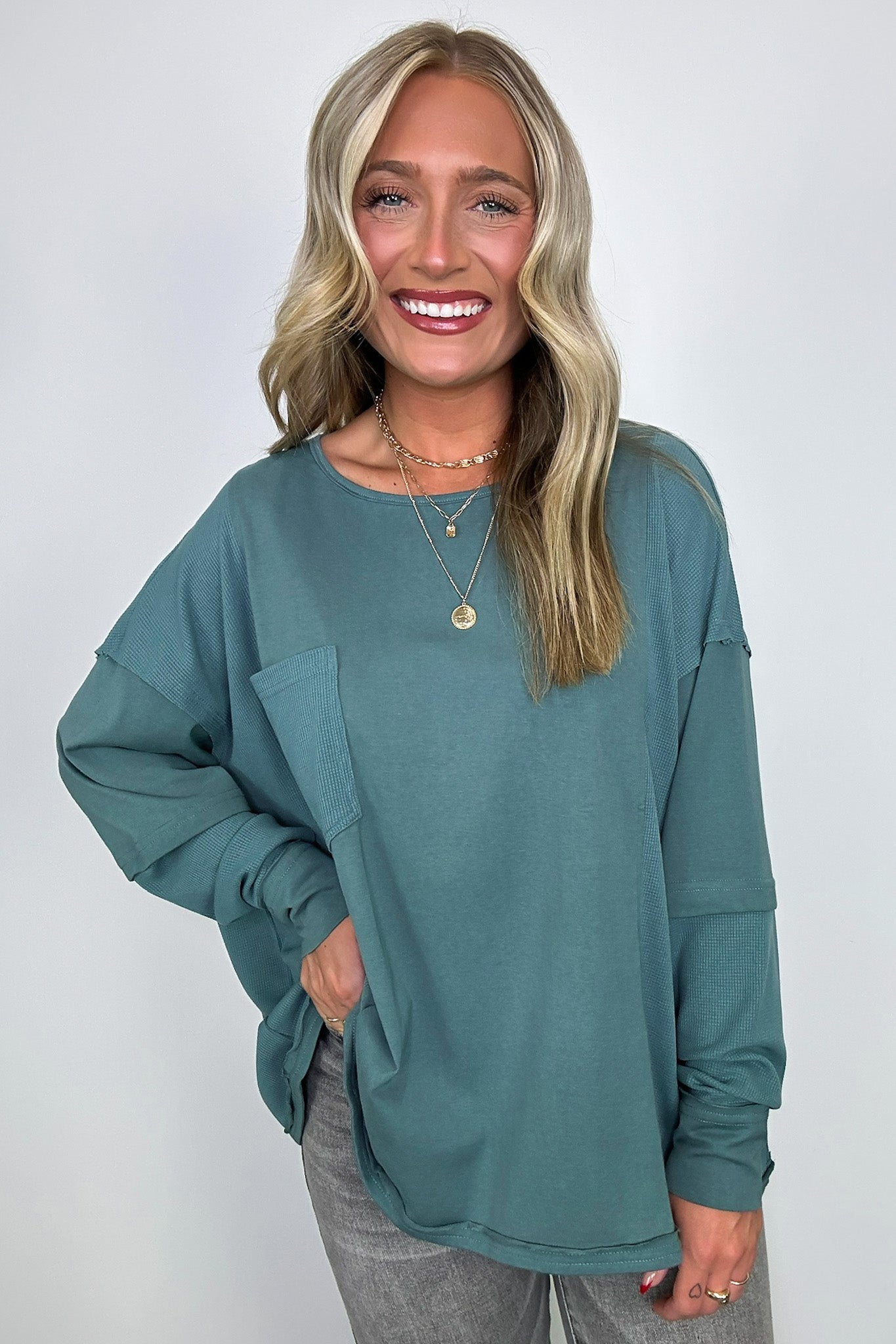  Kaida Relaxed Color Block Pocket Top - Madison and Mallory