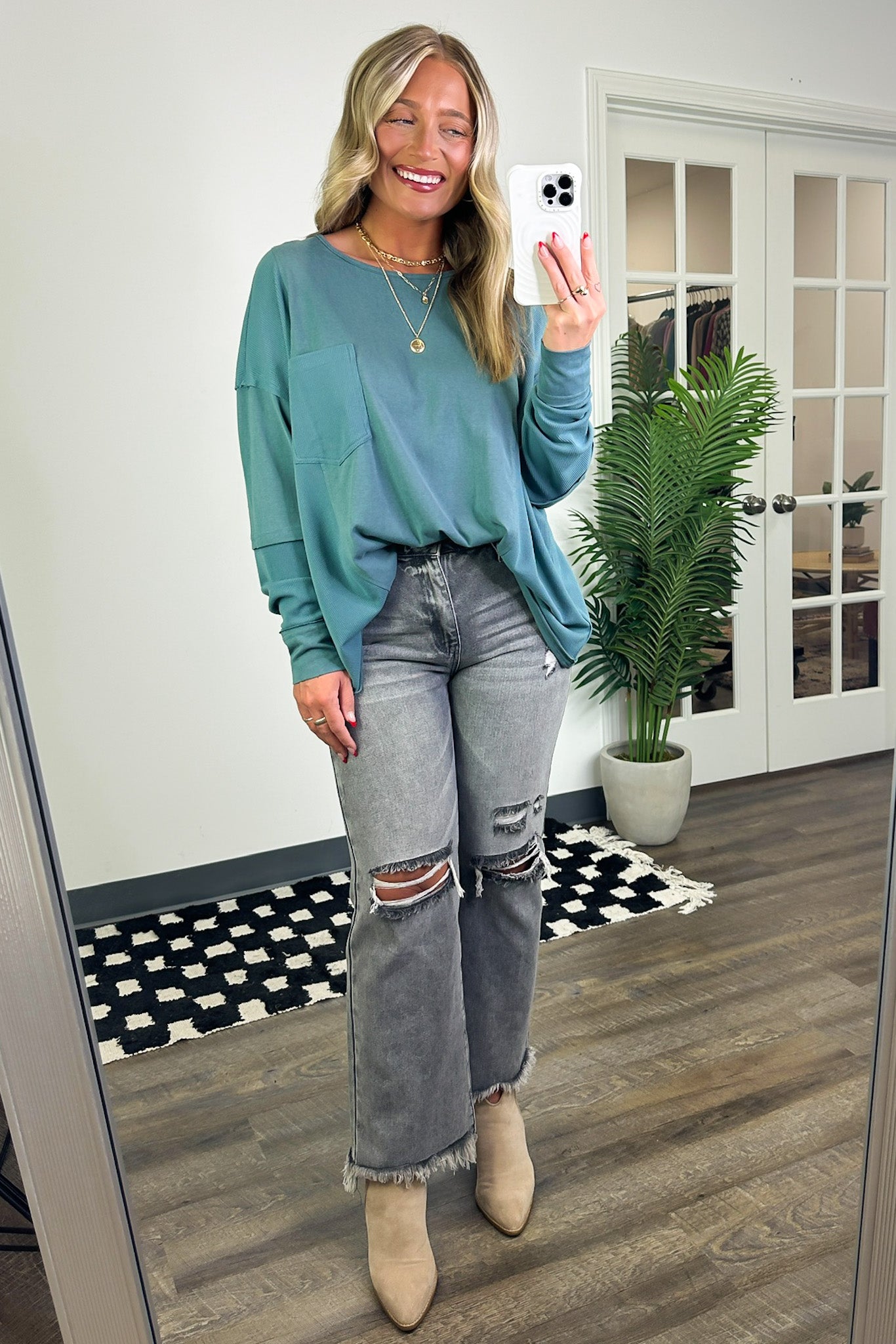  Kaida Relaxed Color Block Pocket Top - BACK IN STOCK - Madison and Mallory