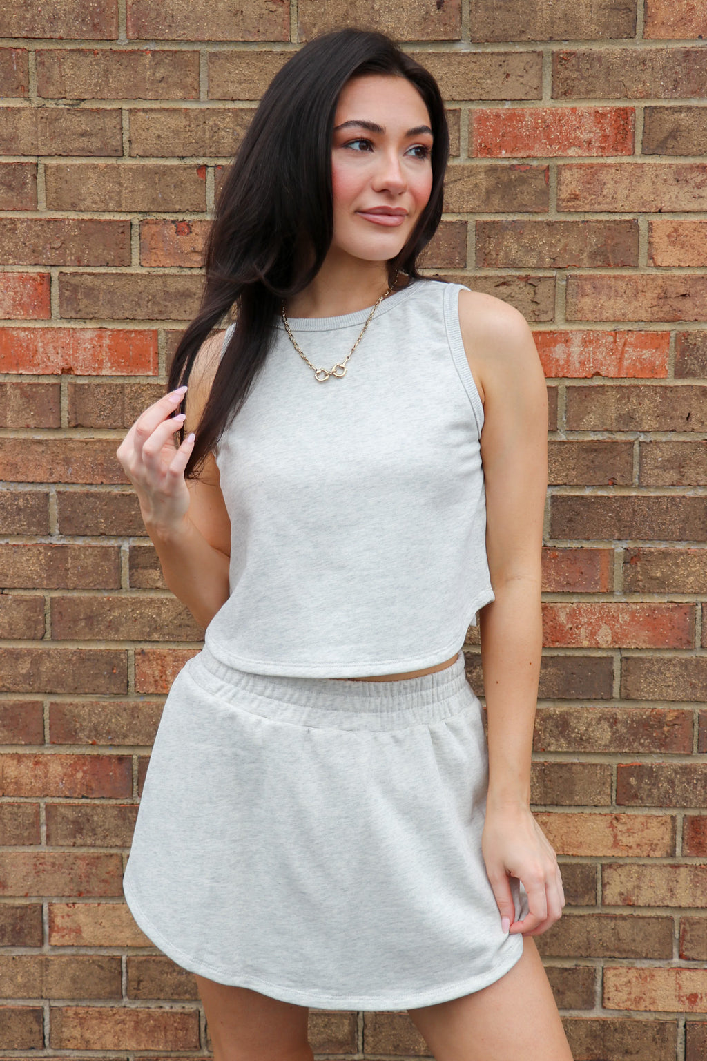 White Melange / S Kailee Tank Top and Skort Set - Madison and Mallory