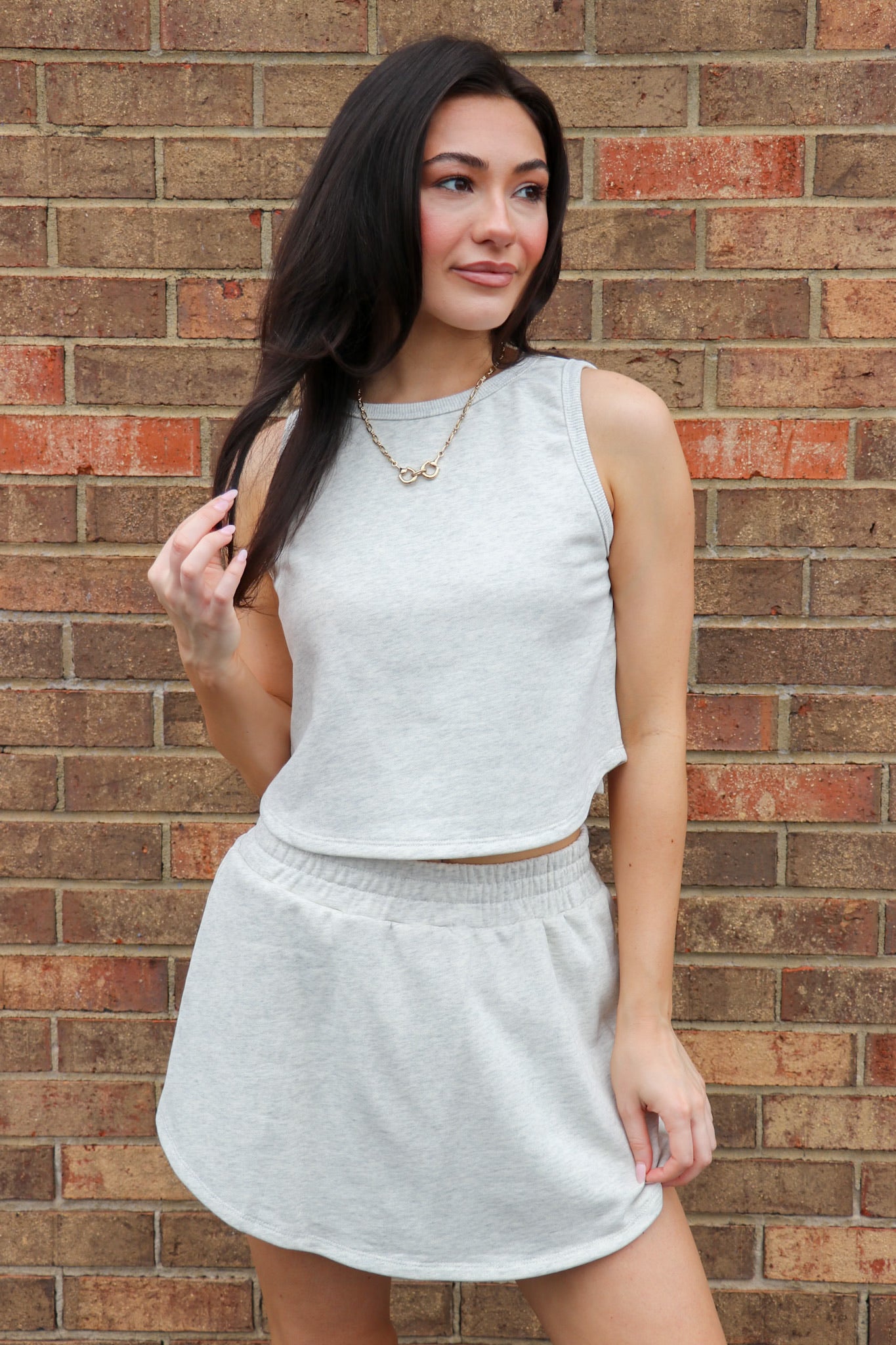 White Melange / S Kailee Tank Top and Skort Set - Madison and Mallory
