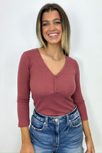  Kaito Waffle Knit Henley Bodysuit - FINAL SALE - Madison and Mallory