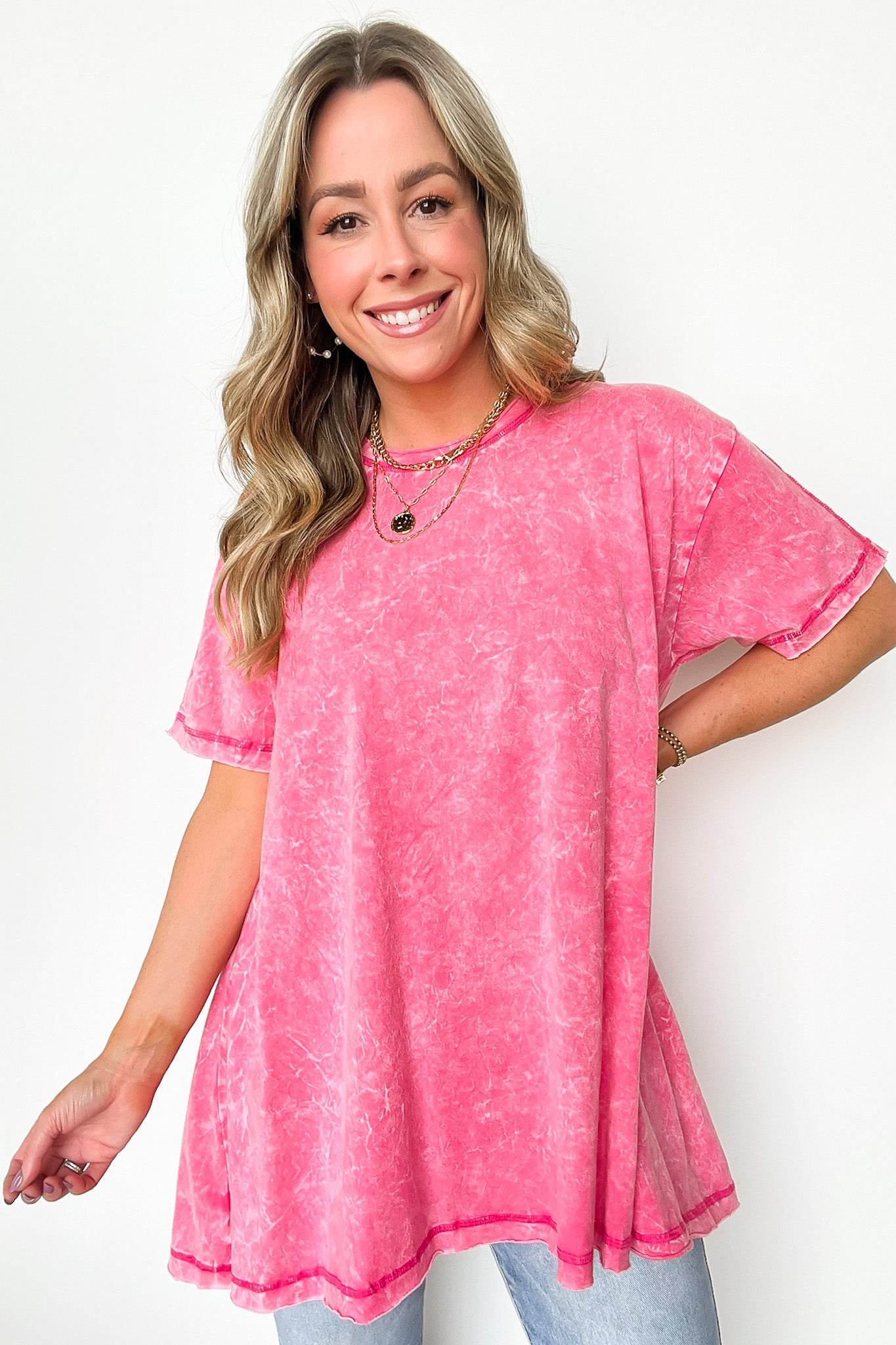 Fuchsia / SM Kala Washed Drop Shoulder Relaxed Top - Madison and Mallory