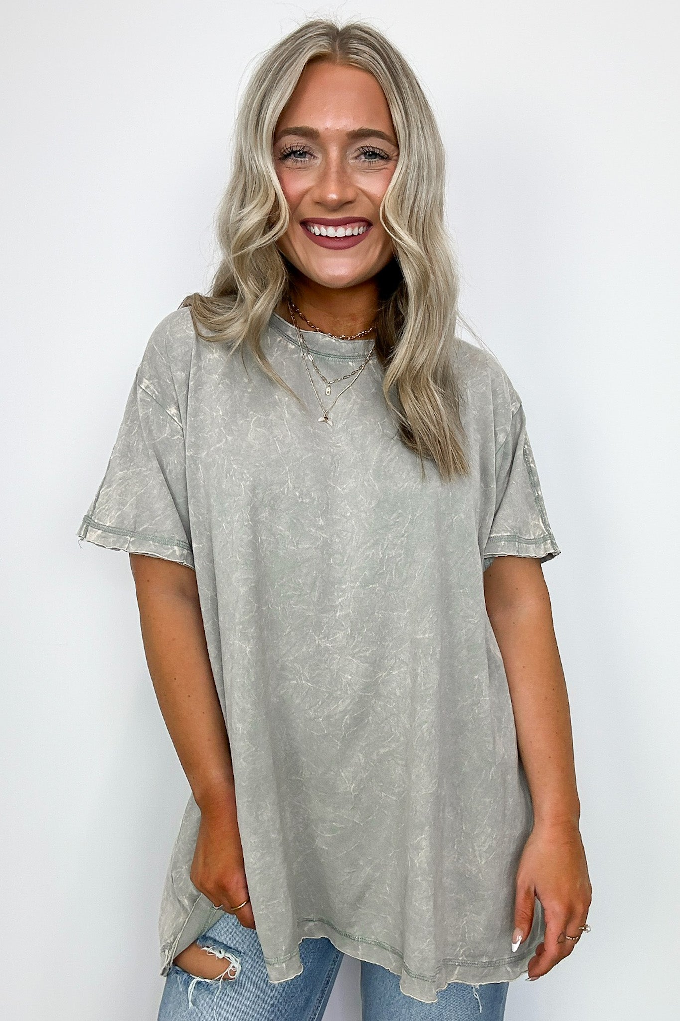 Sleet / SM Kala Washed Drop Shoulder Relaxed Top - Madison and Mallory