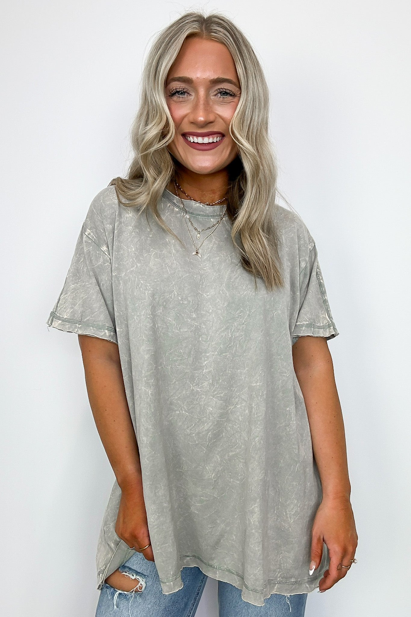 Sleet / SM Kala Washed Drop Shoulder Relaxed Top - BACK IN STOCK - Madison and Mallory