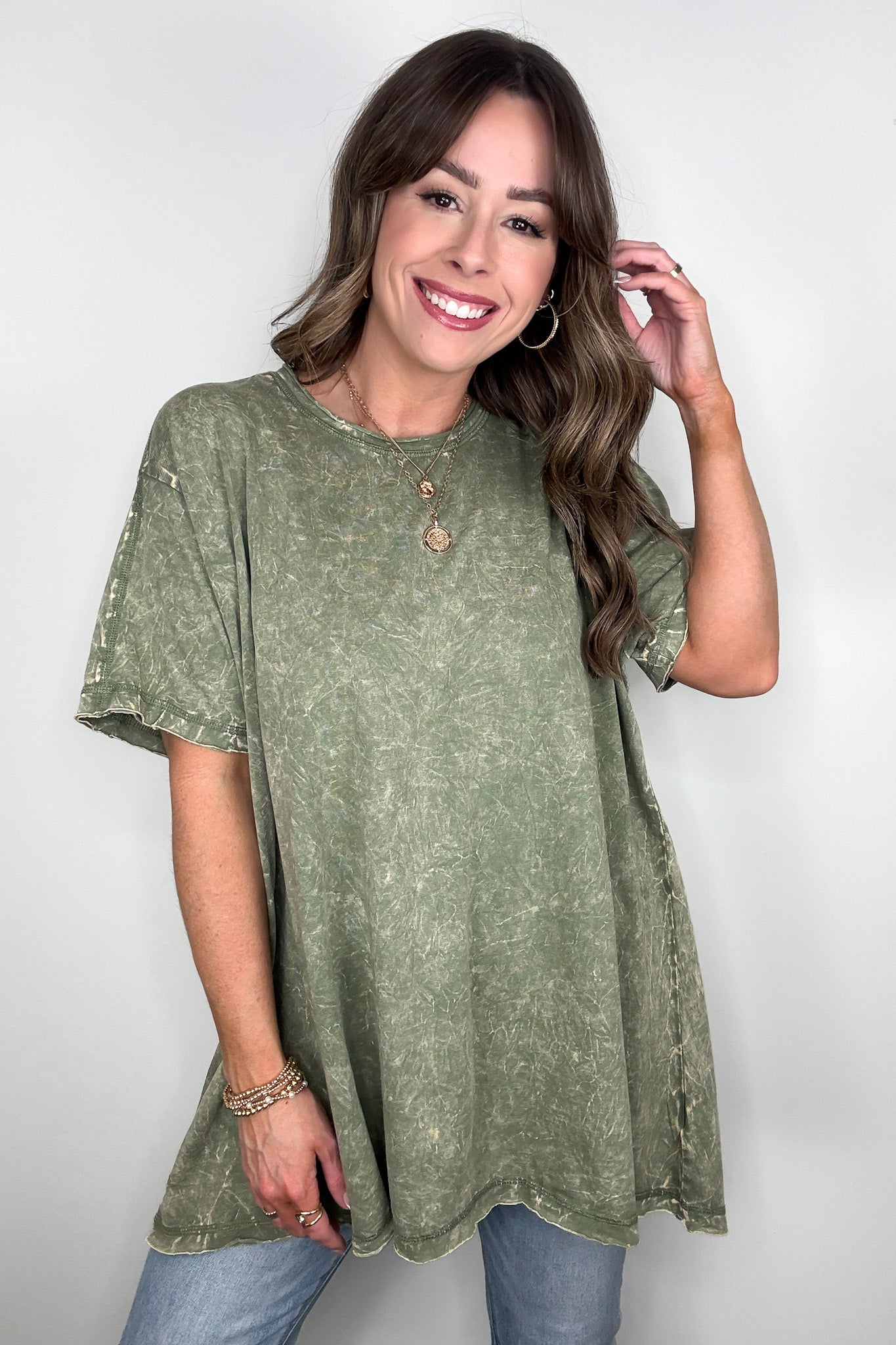 Light Olive / SM Kala Washed Drop Shoulder Relaxed Top - BACK IN STOCK - Madison and Mallory