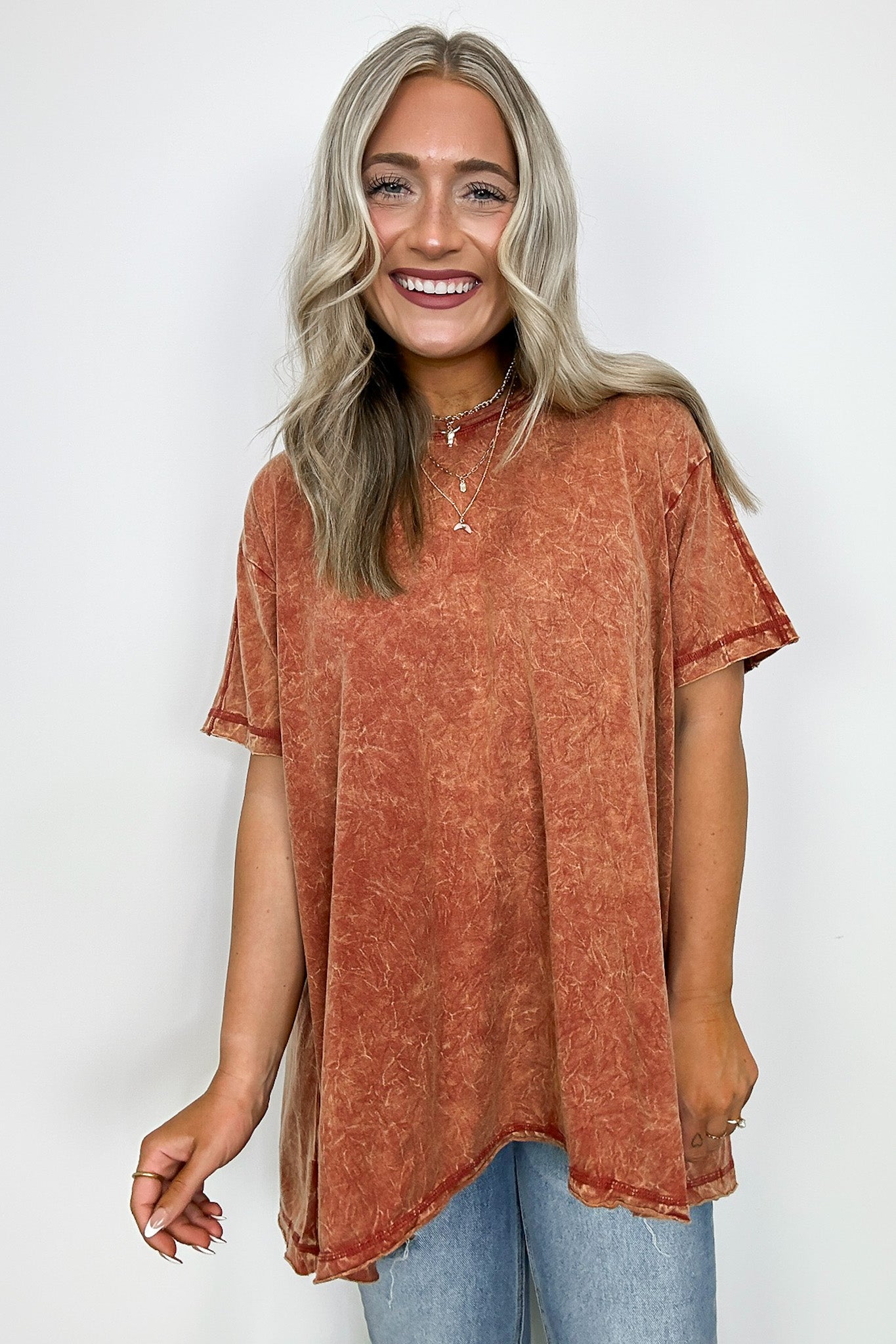 Rust / SM Kala Washed Drop Shoulder Relaxed Top - Madison and Mallory